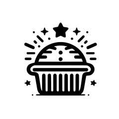 Festive Pie Icon: Black and White Vector Illustration