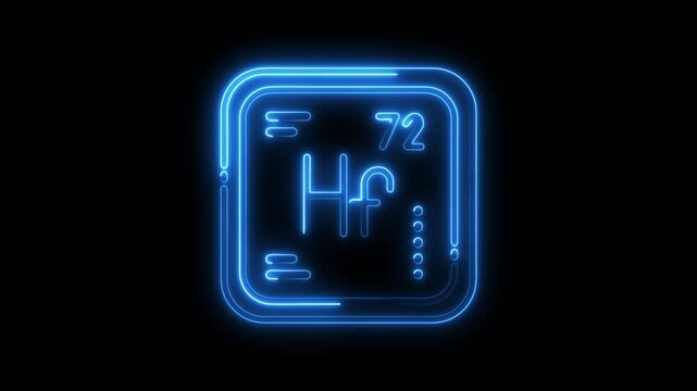 Hafnium element neon style animation isolated on black background periodic table