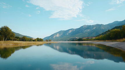 Serene River Reflecting Mountains Under Clear Sky