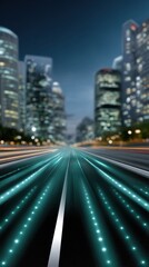 Obraz premium Nighttime Cityscape with Illuminated Road and Car Light Streaks Abstract Urban Transport
