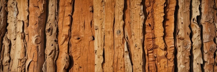 Naklejka premium Close-up of rough, textured brown tree bark background, winter, design
