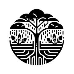 Minimalist Black Tree in Circle, Nature Emblem Illustration