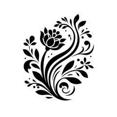 Obraz premium Black Floral Silhouette: Elegant Ornament on White Background