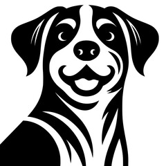 Black and White Dog Head Illustration: Happy Pet Icon