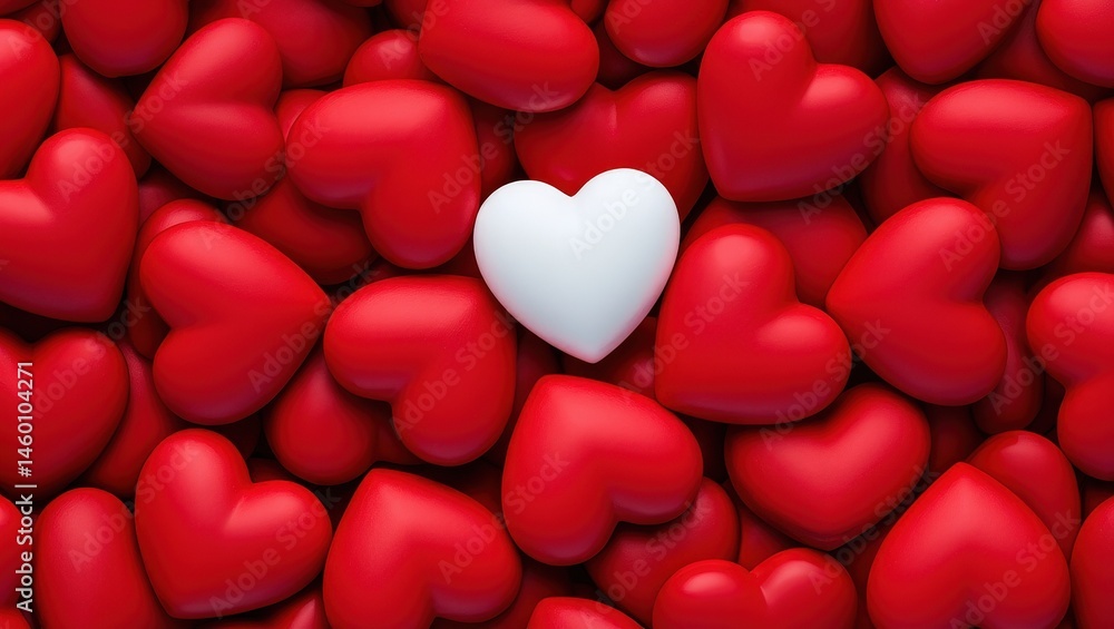 Poster a heart-shaped object in the center of a pile of red hearts.