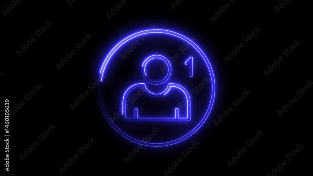 Aufkleber neon follower notification icon with number one on dark background animation