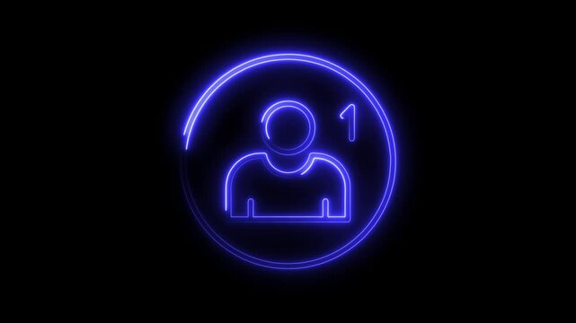 Neon follower notification icon with number one on dark background animation