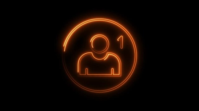 Glowing orange notification icon one new follower on black background animation
