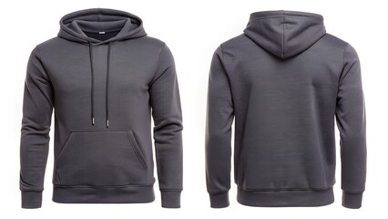charcoal grey hoodie with ribbed cuffs front and back