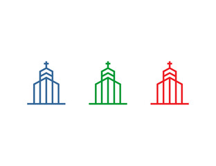 Obraz premium vector illustration of a church building.with various different colors