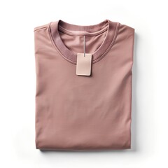 dusty rose oversized t shirt folded with visible tag on white background