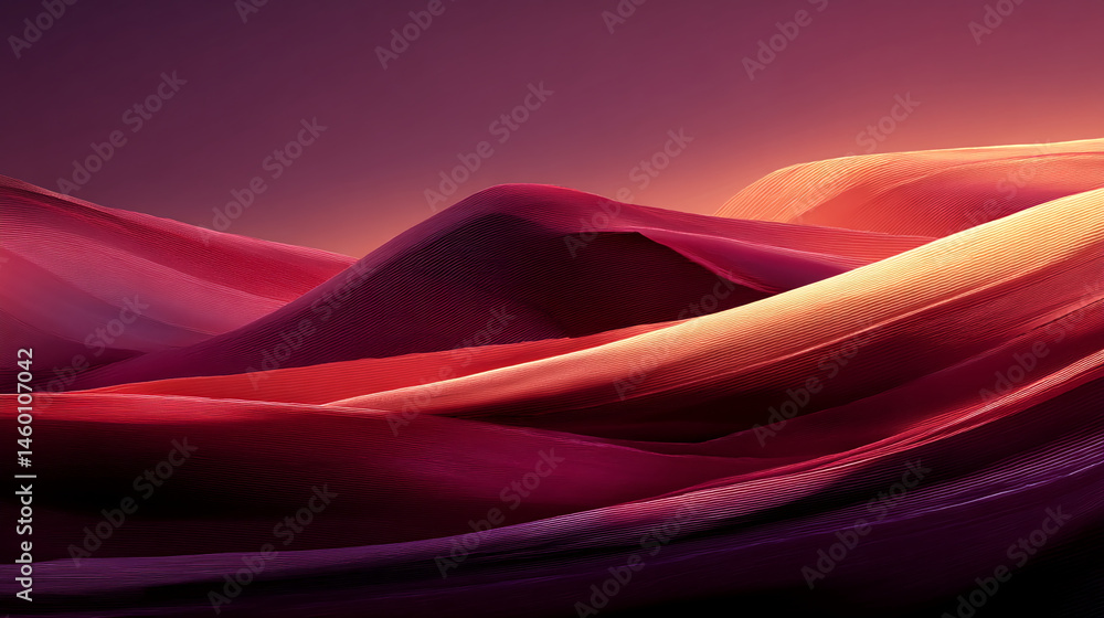 Poster Abstract image of flowing, textured fabric in shades of red, orange, and purple, creating a dynamic and visually appealing design, representative of movement and fluidity