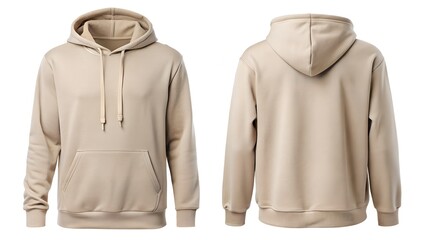 neutral sand colored hoodie front and back mockup on white background