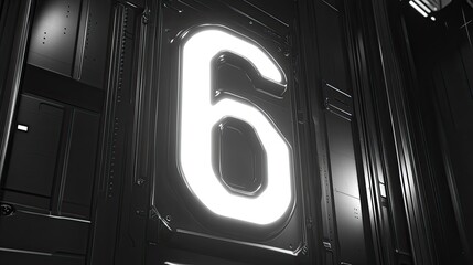 Futuristic digital display showing the number six