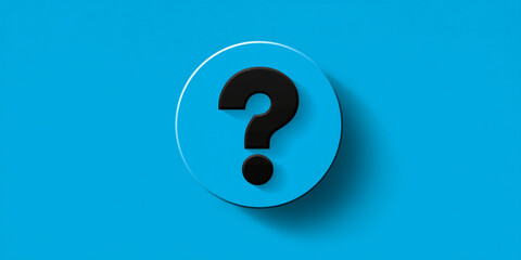 Black question mark on blue circle background, conveying uncertainty, inquiry, or help-seeking concept, suitable for FAQ pages or help sections