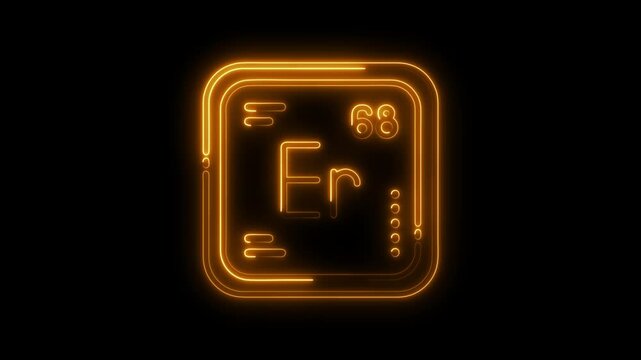 Glowing neon style periodic table element erbium animation on black background