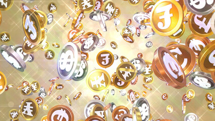 周囲に散らばる様々な硬貨 - ゴールド背景