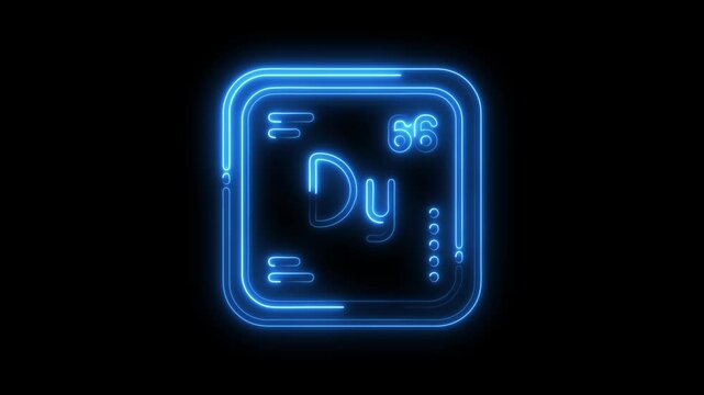 Animated periodic table element dysprosium neon style glowing blue on black background