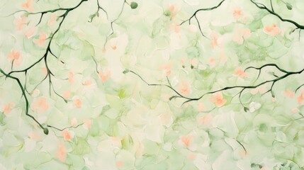 Abstract Spring Blossoms: Pale Green and Peach Floral Canvas Art