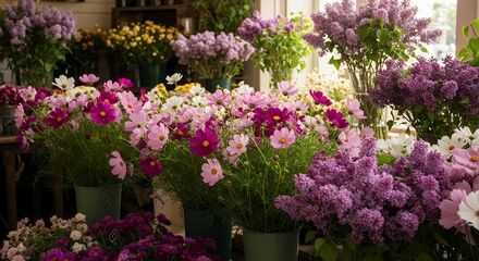 Fototapeta premium Colorful Flowers Displayed in a Shop