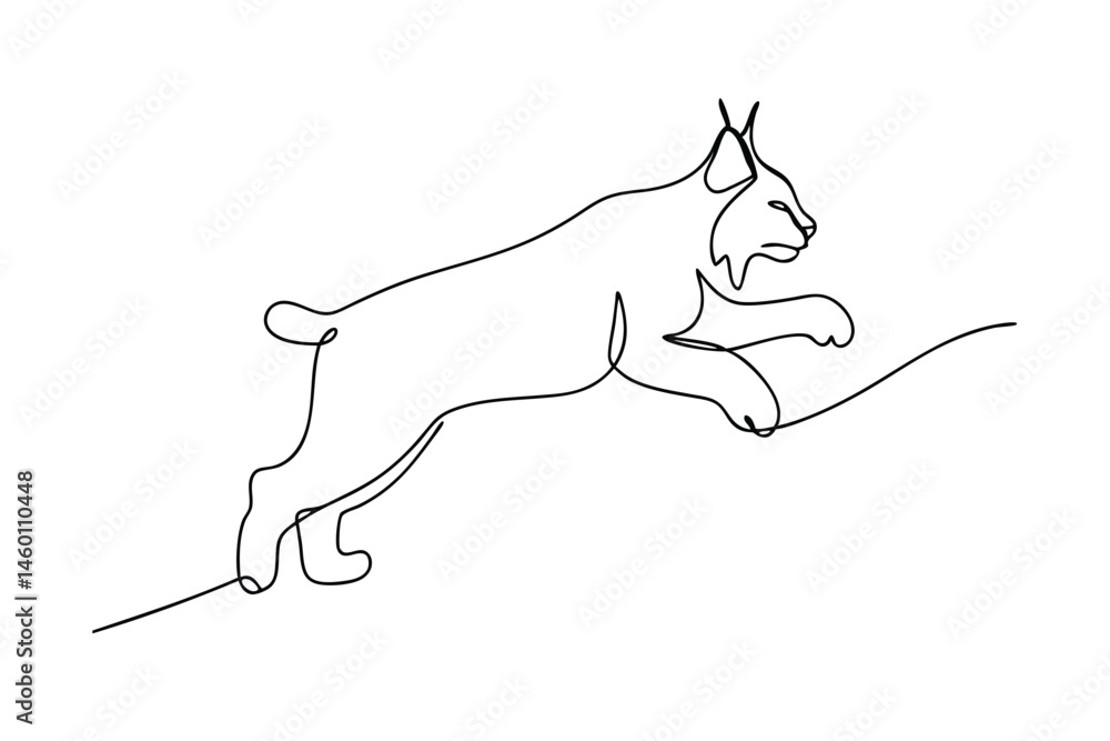 Poster minimalist linear illustration of a jumping lynx on white background depicting wildlife and animal t