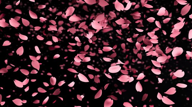 Delicate pink flower petals falling against a dark background