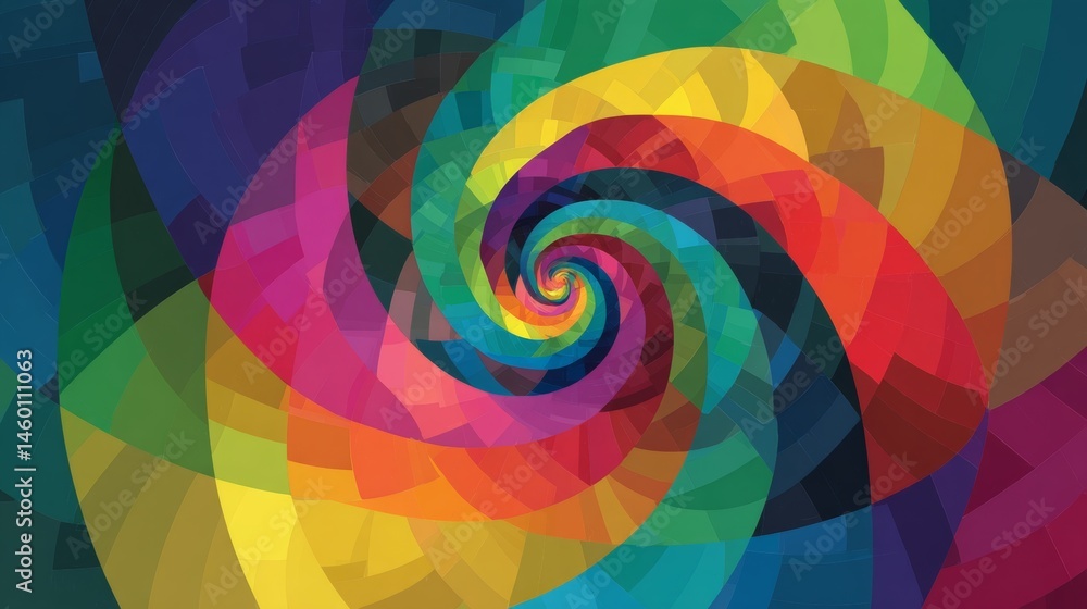 Poster vibrant abstract geometric spiral design featuring bold colors and dynamic patterns