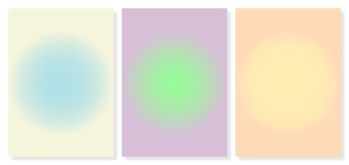 Obraz premium Abstract gradient designs collection three soft glowing shapes colorful blue green yellow pink purple for summer background template art graphics digital media visuals