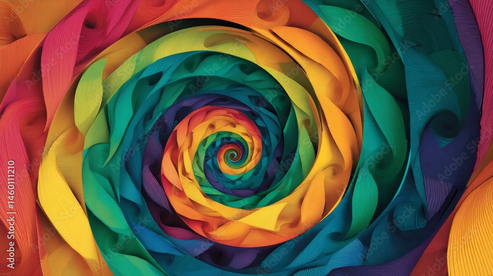 Poster vibrant abstract geometric spiral design showcasing dynamic colors and fluid patterns