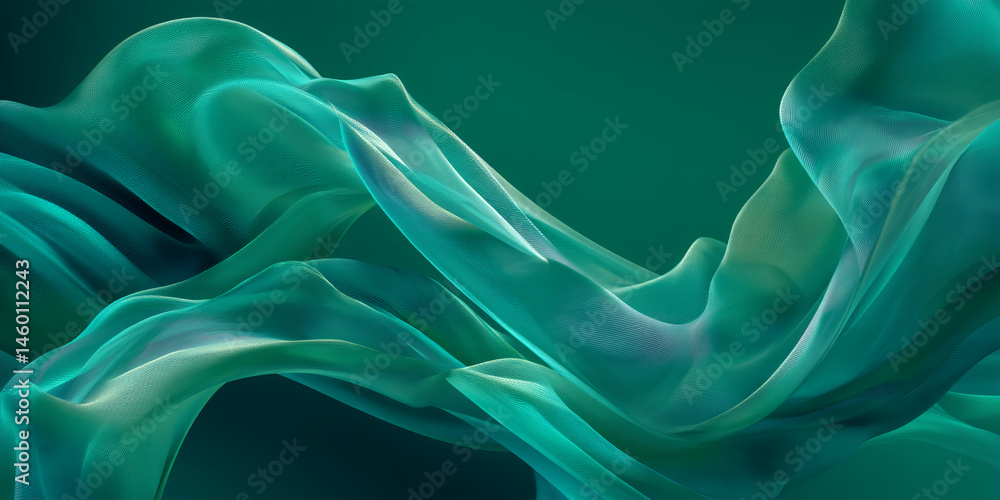 Poster Abstract teal fabric waves flowing, creating a dynamic and elegant design, showcasing fluidity and movement, ideal for backgrounds or design inspiration