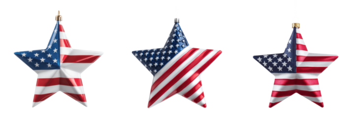 Decorative Stars with American Flag Design for Patriotic celebrations Isolated on a Transparent Background