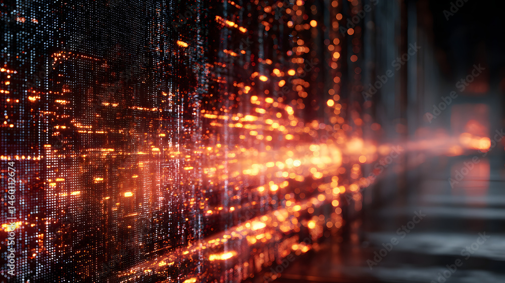 Poster abstract digital firewall glowing data streams & cyber security