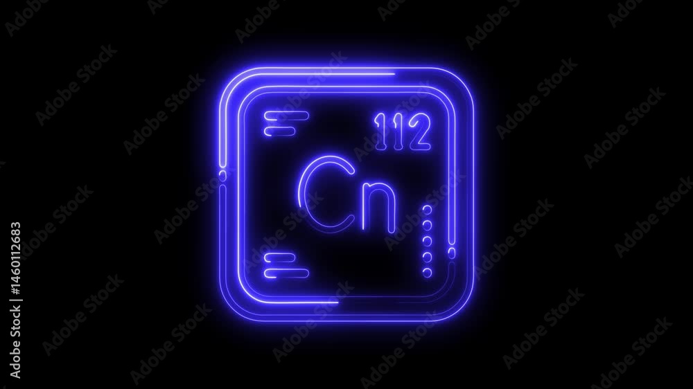 Poster copernicium element neon style display animation in black background for science education