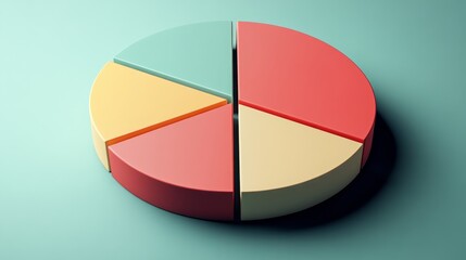 Fototapeta premium Retro-inspired D pie chart in muted colors with beveled edges and soft drop shadows