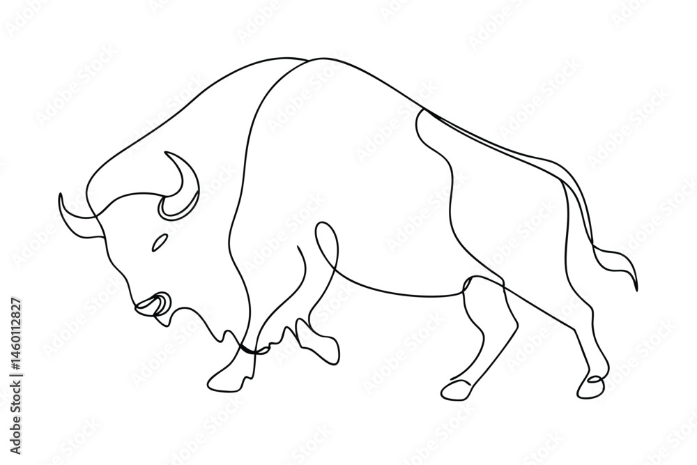 Aufkleber simple continuous line drawing of an american bison in a walking pose isolated on white background a