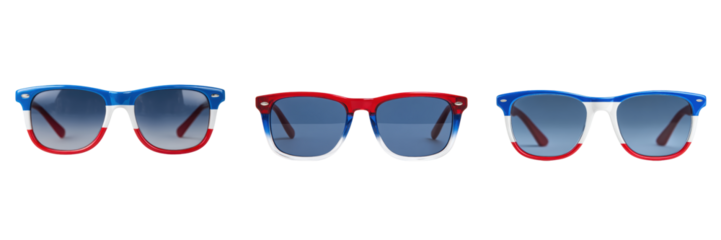 Stylish Sunglasses with Red and Blue Frames for Summer Fashion Isolated on a Transparent Background
