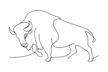 Minimalist single line drawing of a powerful american bison gracefully presented with artistic style in outline form © Avijit