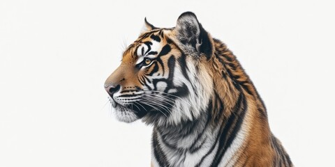 Majestic Tiger Profile Against a White Background: A Stunning Wildlife Portrait