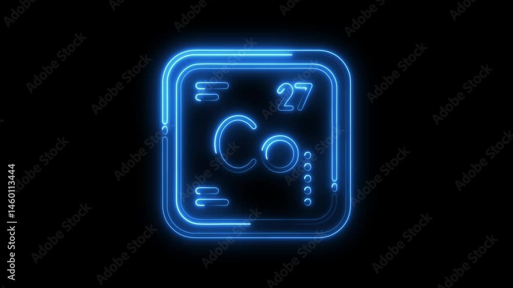 Poster neon cobalt element symbol animation on black background chemistry science display