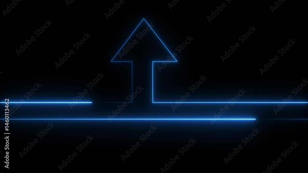 Poster up arrow line continuous drawing art banner background design neon line. abstract neon up arrow anim