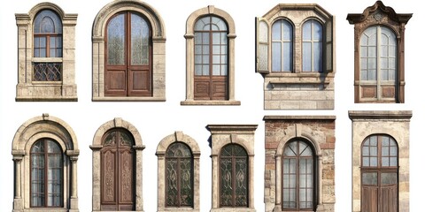 Obraz premium Collection of Architectural Arched Windows and Doors: A Showcase of Elegant Stonework and Classic Designs