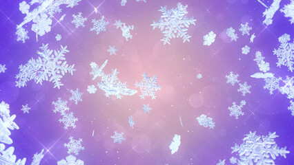 周囲に散らばる雪の結晶 - パープル背景