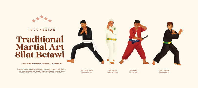 Indonesian Traditional Martial Art betawi cellshaded illustration