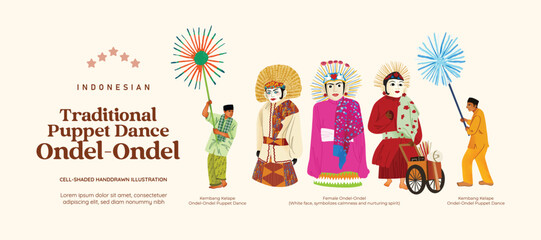 Isolated Indonesian Betawi culture Puppet dance carnival cellshaded handdrawn illustration