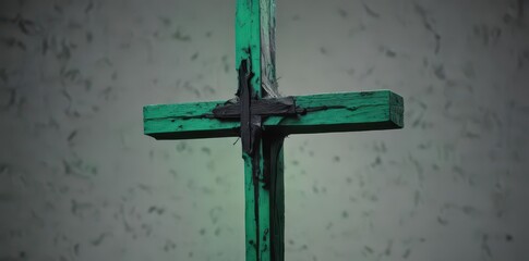 A stark green and black cross against a plain background , minimalist, scotland, icon