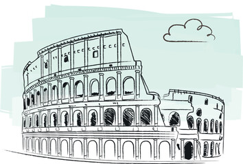 Retro-style vector illustration of the Colosseum in Rome. Perfect for travel posters, educational materials, souvenirs, or vintage-inspired design and historical-themed projects
