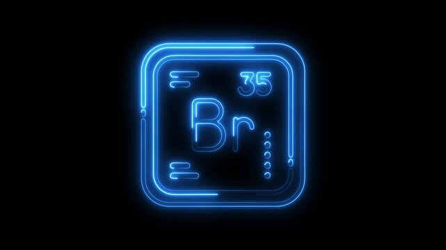 Glowing neon symbol of bromine element on black background animated illustration