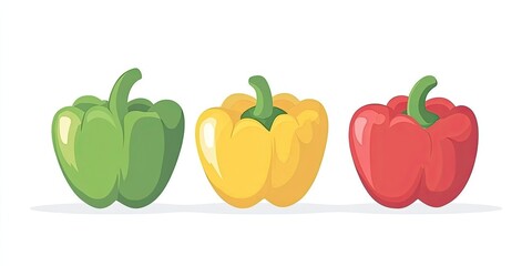 Vibrant Trio of Bell Peppers: Green, Yellow, and Red Sweet Peppers