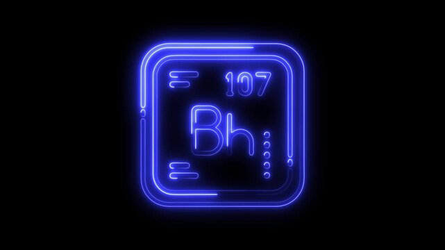 Bohrium element periodic table neon style animation on black background