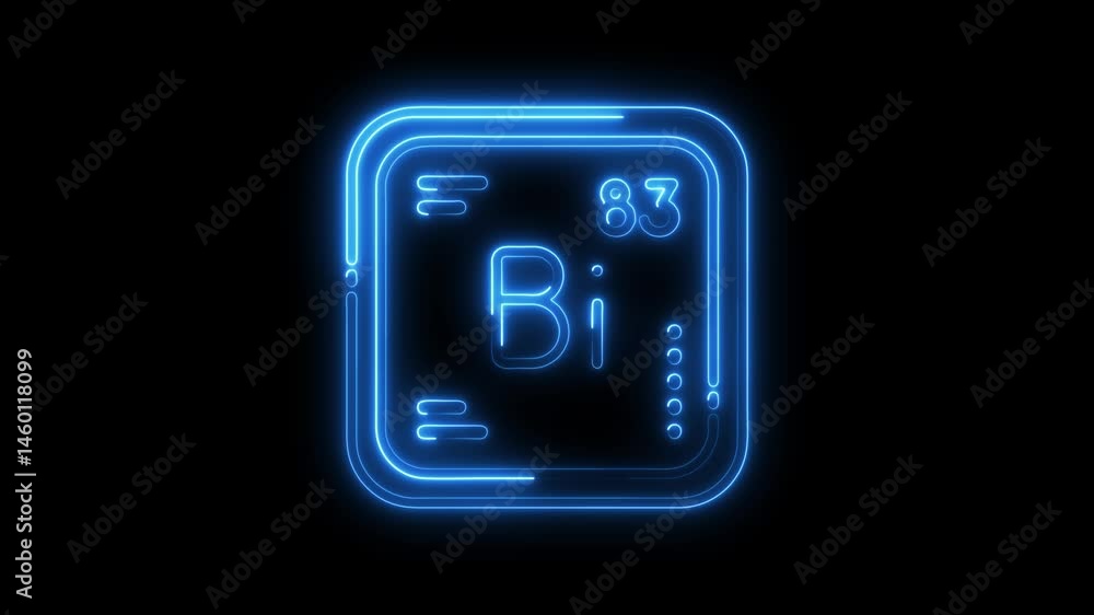 Poster bismuth element glowing neon style periodic table representation on black background